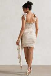 Ivory Ruched Mini Skirt With Drape